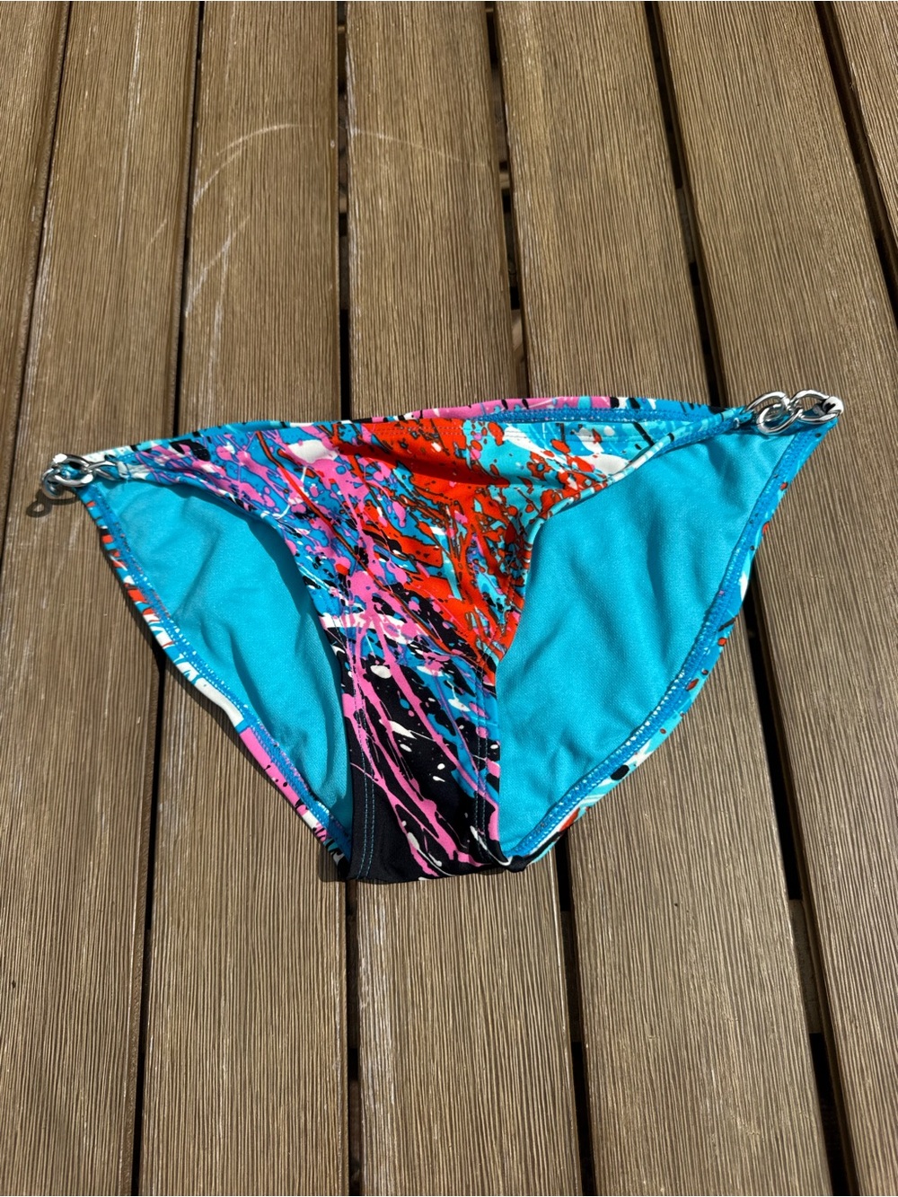 Xhilaration Paint Splatter Chain Side Bikini Bottoms Medium